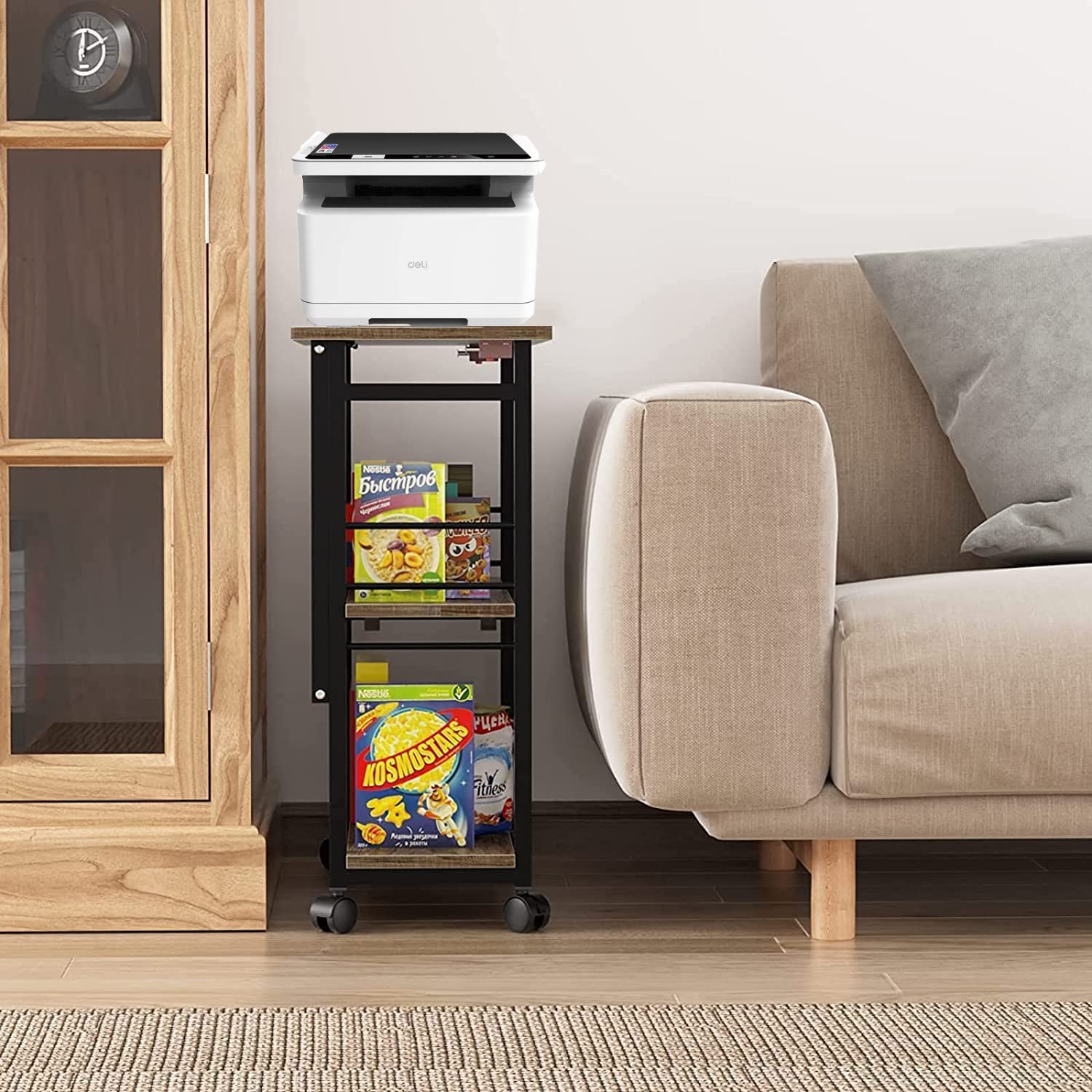 DEWEL 収納ラック 折りたたみ式 キャスター付き 3段ラック 薄型シェルフ 棚 収納棚 押入れ収納ラック プリンタ台 プリンタラック サイドラック サイドワゴン 机下 テーブル下 移動可能 組立簡単 隙間収納 小物収納 リビング ダイニング 玄関 隙間 すき間 シンプル ナチュラル おしゃれ 幅60×奥行30×高さ70cm