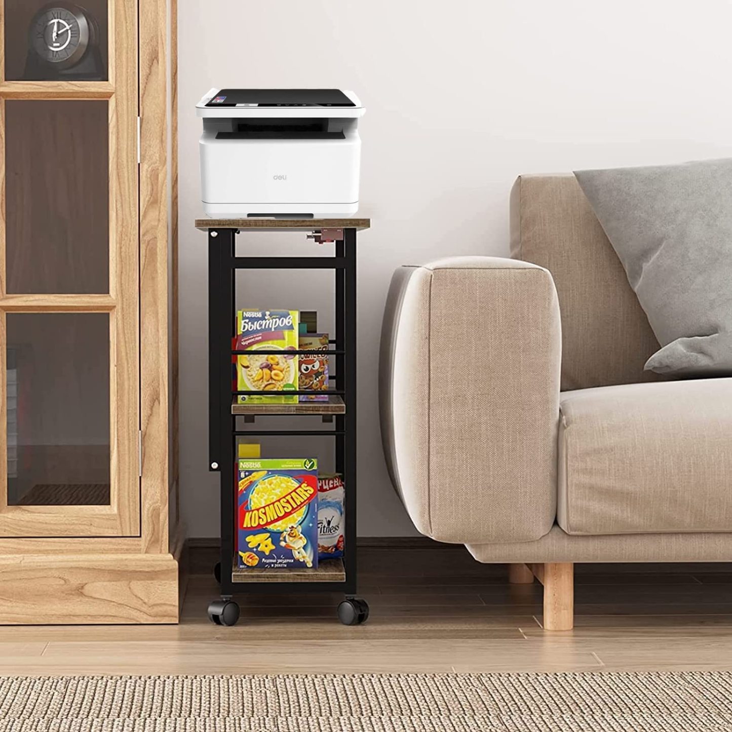 DEWEL 収納ラック 折りたたみ式 キャスター付き 3段ラック 薄型シェルフ 棚 収納棚 押入れ収納ラック プリンタ台 プリンタラック サイドラック サイドワゴン 机下 テーブル下 移動可能 組立簡単 隙間収納 小物収納 リビング ダイニング 玄関 隙間 すき間 シンプル ナチュラル おしゃれ 幅60×奥行30×高さ70cm
