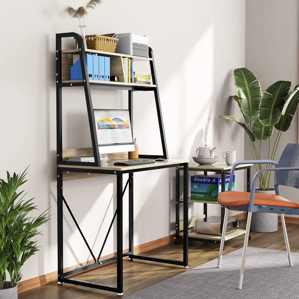 パソコンデスク ハイタイプ DEWEL 幅80cm ラック付きデスク テレワーク用 木製 勉強デスク PCデスク デスク 収納ラック付き ワークデスク 机 メラミン加工 省スペース アジャスター付き 学習机 作業机 シンプル 80X50X155cm