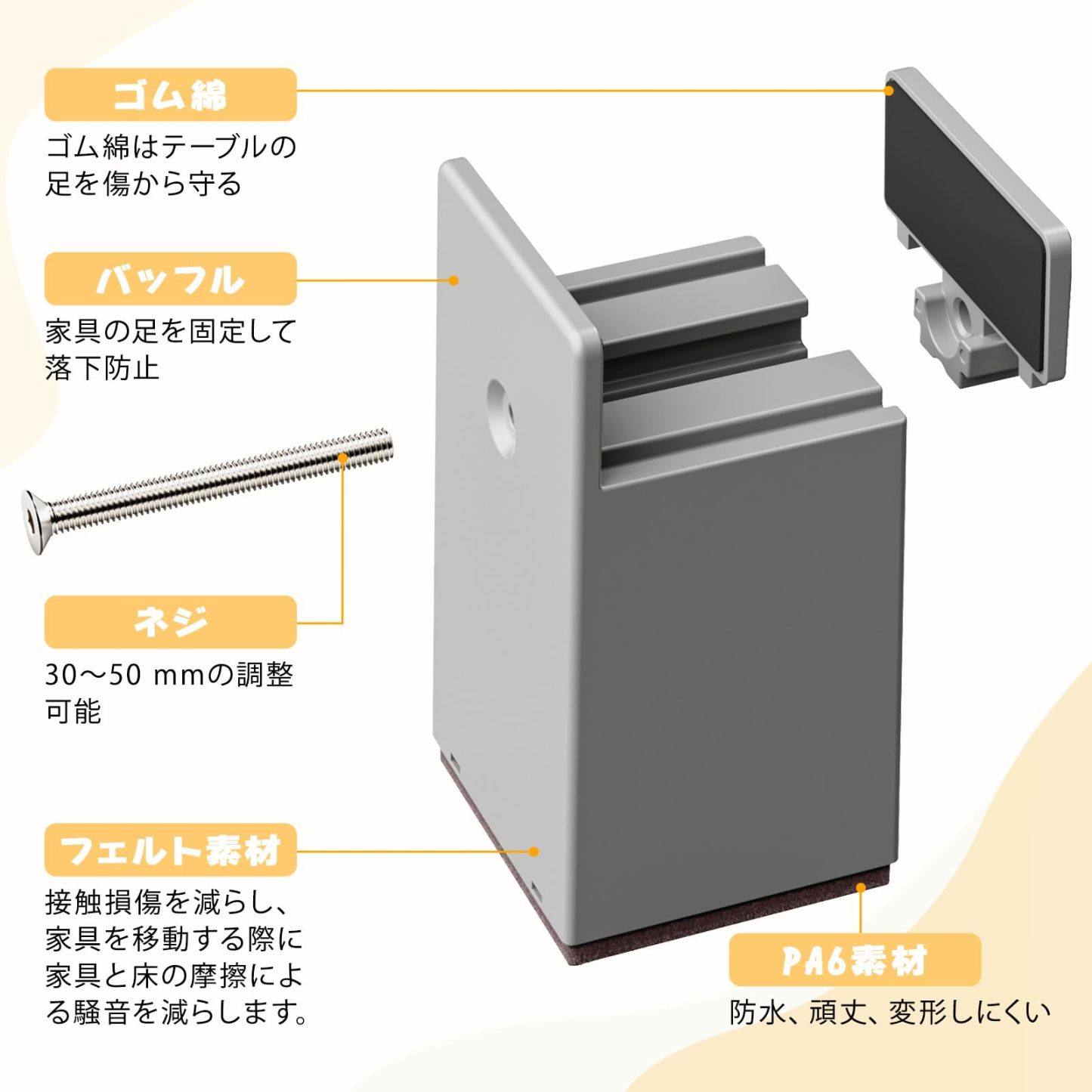 DEWEL こたつあし 継ぎ足し テーブル 脚 高さを上げる 4個セット 継ぎ足 机 高さ調整 0mm~50mm幅調節 机 たかさ調節 高さ5cm/10cm テーブル脚台