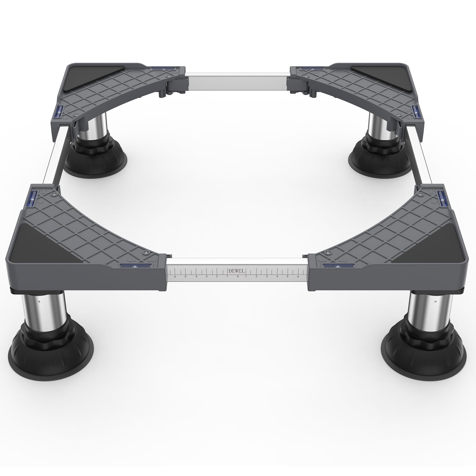 洗濯機 台 冷蔵庫置き 台 15-17CM高度調節 DEWEL 増大増高ジャッキ付き 大吸盤 耐荷重約500kg かさ上げ台 高さ調節 伸縮式 幅/奥行44.5~70cm 減音防振 安定性が高い ステインレス製 防振パッド付き