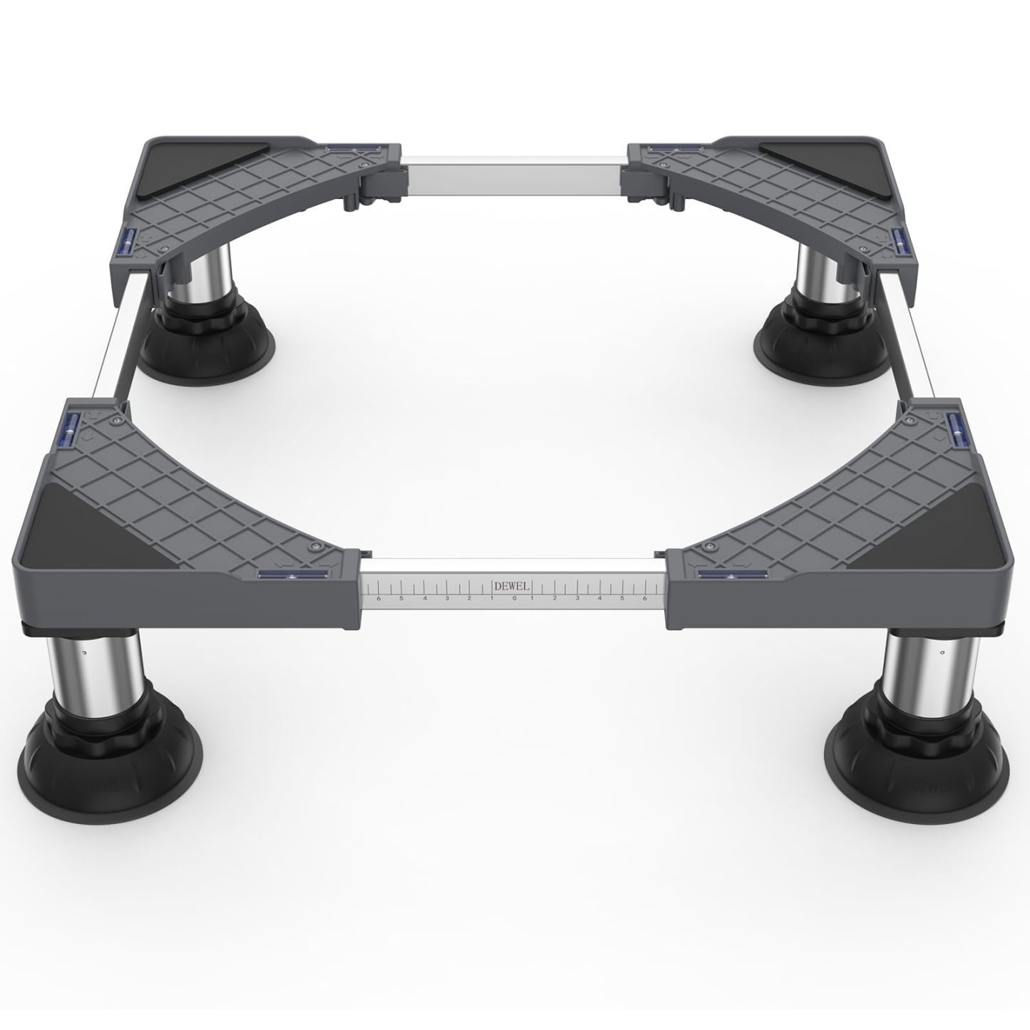 洗濯機 台 冷蔵庫置き 台 15-17CM高度調節 DEWEL 増大増高ジャッキ付き 大吸盤 耐荷重約500kg かさ上げ台 高さ調節 伸縮式 幅/奥行44.5~70cm 減音防振 安定性が高い ステインレス製 防振パッド付き