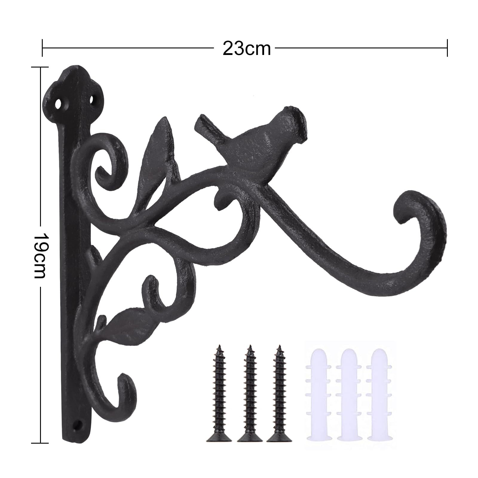 DEWEL プランターフック 吊り下げ植物ブラケット 観葉植物吊り下げフック ハンギングフック プランターハンガー 庭用植物用ブラケット 手鍛造鉄 アンティーク 吊り下げ 壁面用フック 植物バスケットハンガー 鳥の餌箱 街路灯 飾り アイアンフック ウォールハンガー