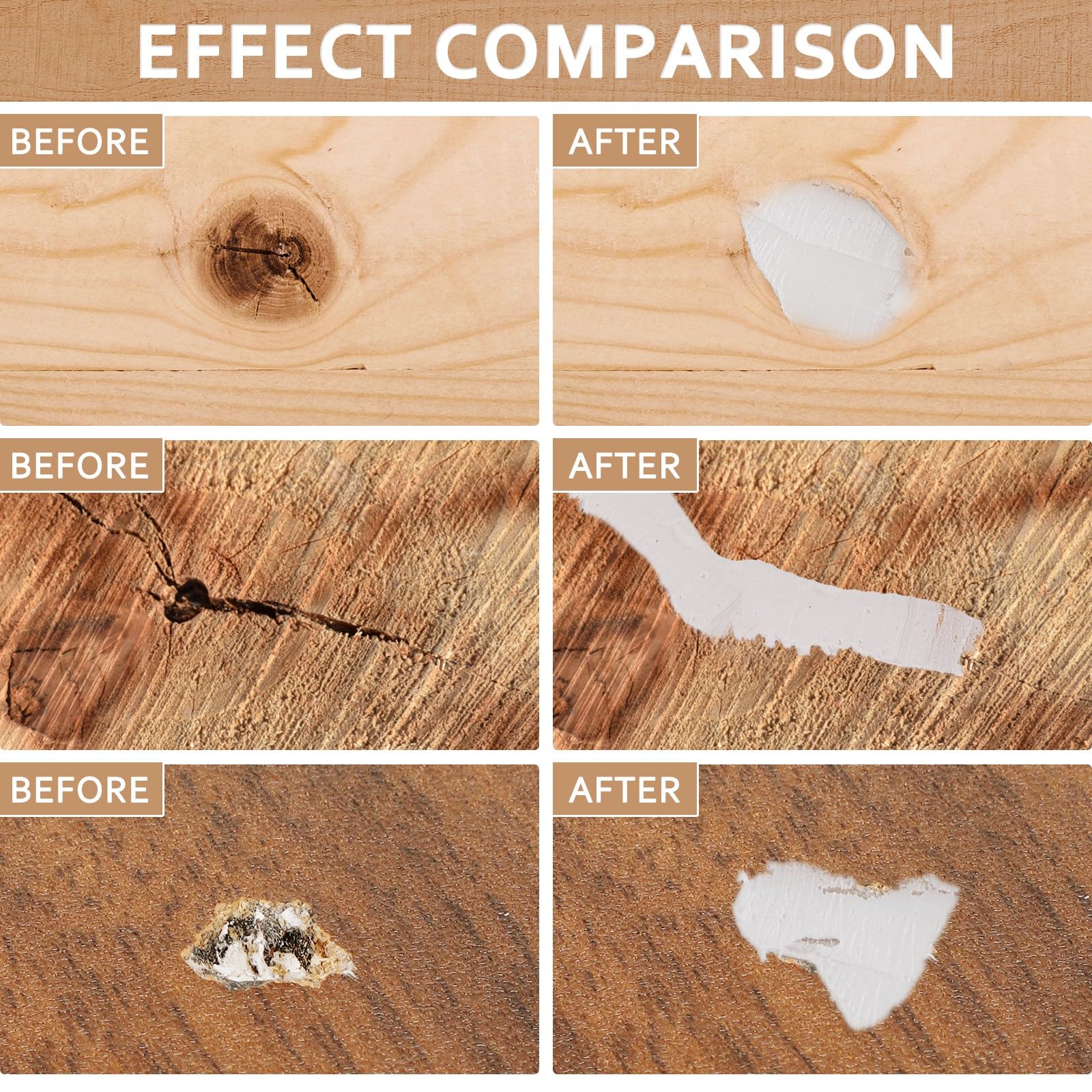 DEWEL 木工パテ 木材 パテ 穴埋めパテ パテ ウッドパテ 木材補修用パテ 補修パテ ウッドフィラーパテ 木製テーブル、戸棚、床、ドアの亀裂など補修 フローリング 補修 スクレーパー付き サンドペーパー付き 手袋付き ホワイト