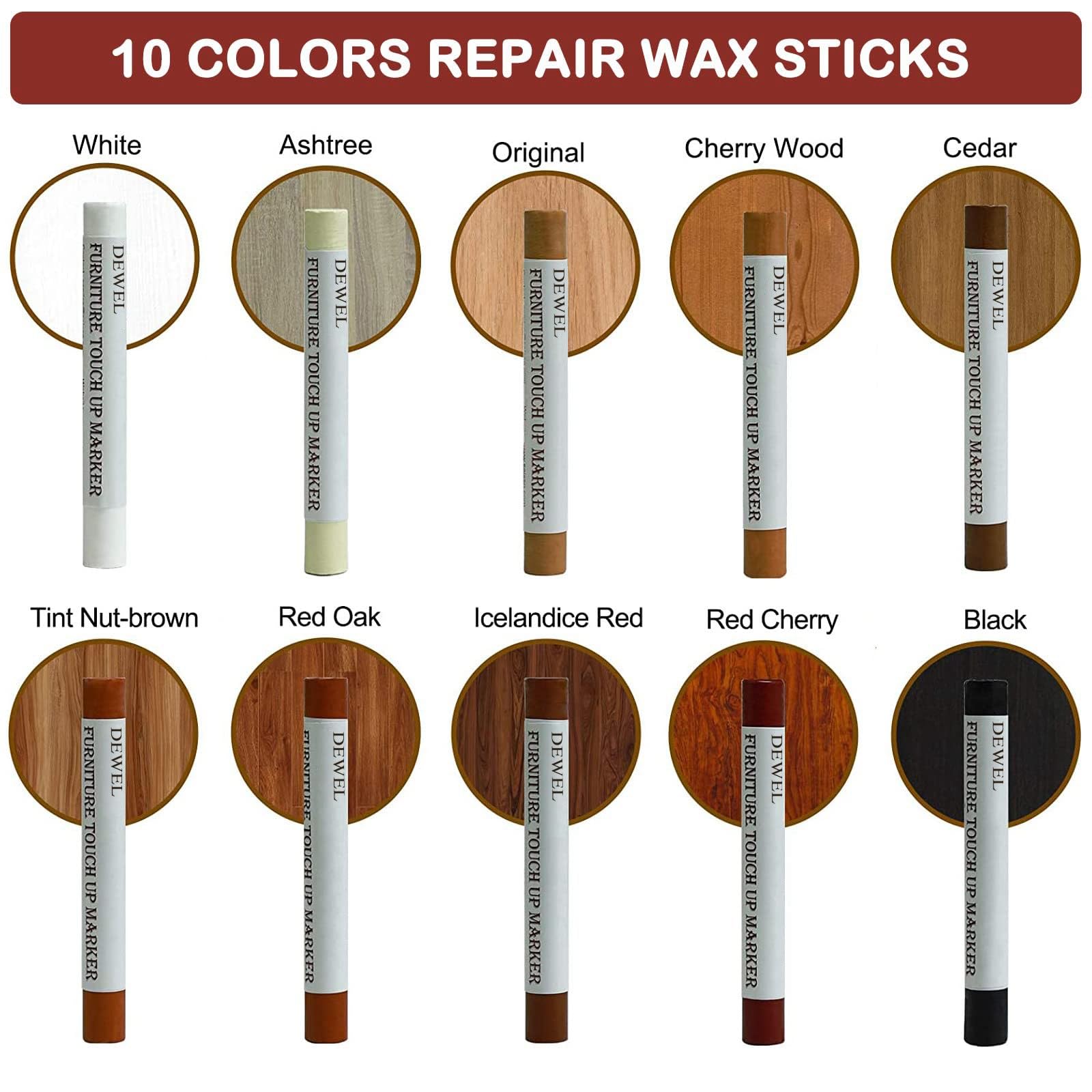 DEWEL フローリング 補修 ネジ穴 補修 家具 補修 クレヨン 10色 床 傷消し 家具修理クレヨン キズ隠し、ひび割れ、釘目など補修 ヘラ付き