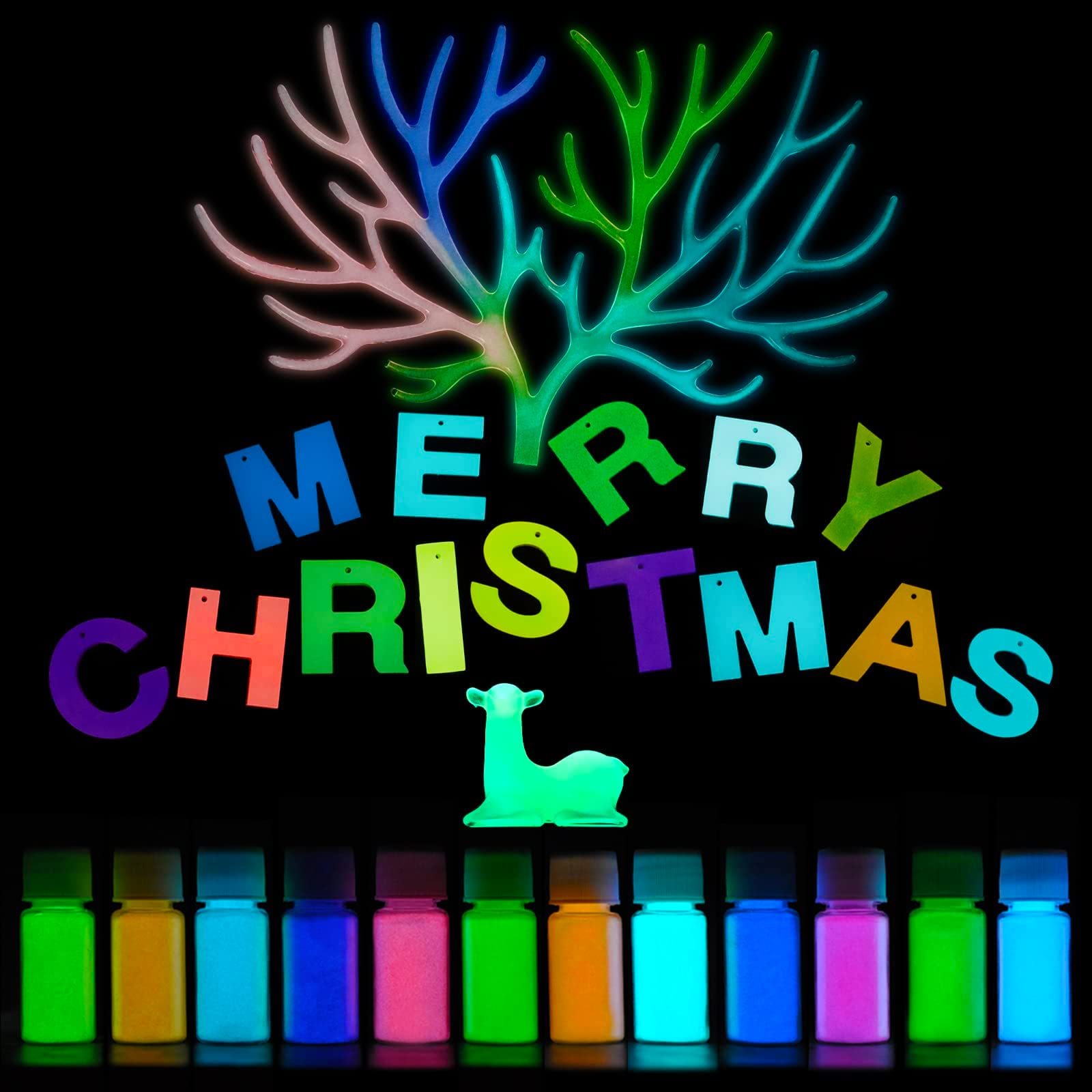 夜光パウダー 20g 12色セット蓄光パウダー カラー塗料 高輝度 長時間 暗闇とUVブラックライトで光る スライムパウダー DIY マイカパウダー接着剤顔料 浴用天然粉末 顔料