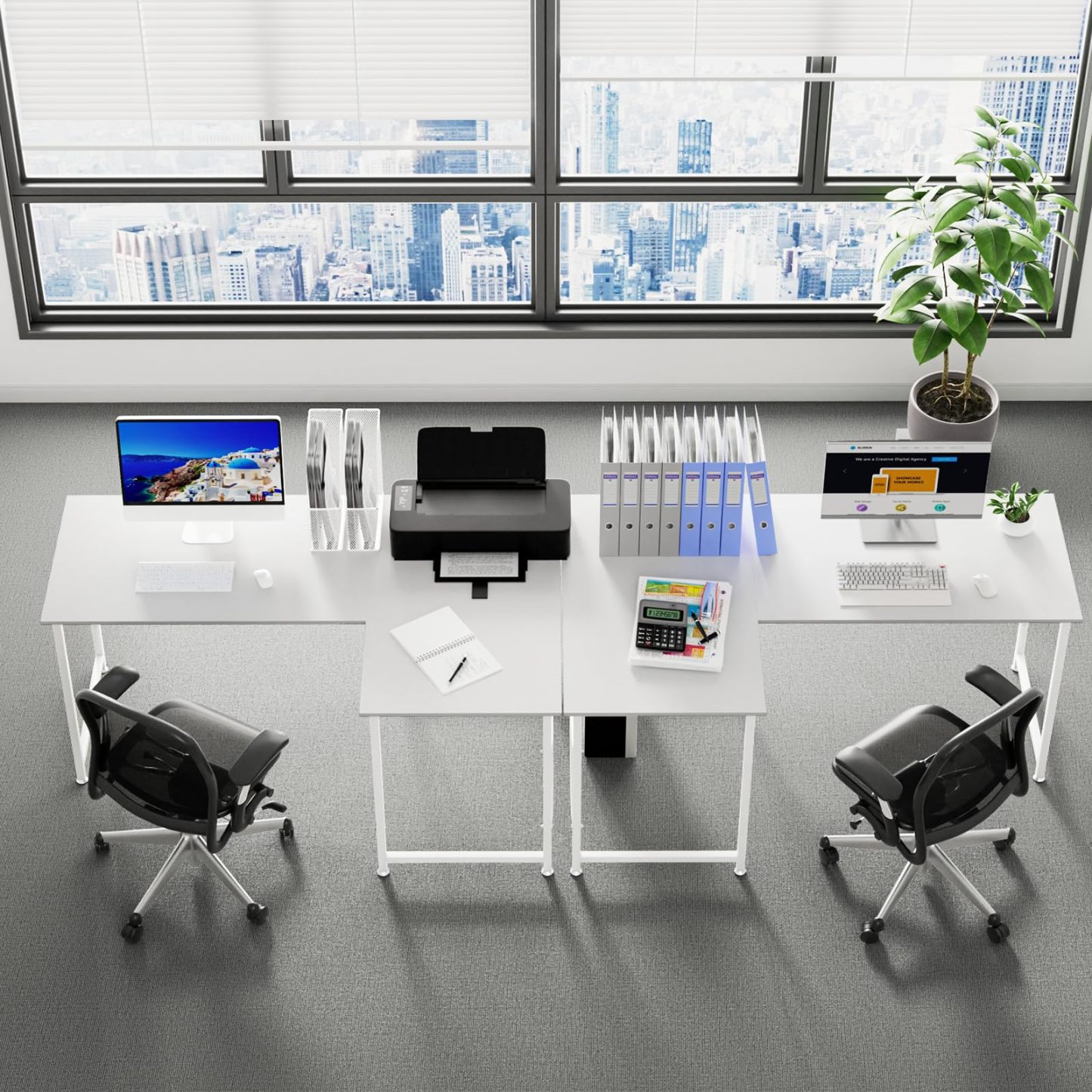 DEWEL パソコンデスク L字デスク pcデスク 幅160cm+100cm L字型 ホワイト 木製 25mm×25mmのスチール製フレーム モニターアーム取付対応 デスク 机 ワークデスク コーナーデスク オフィスデスク 左右入替可 リモートワーク用 在宅勤務 高強度のメラミン加工