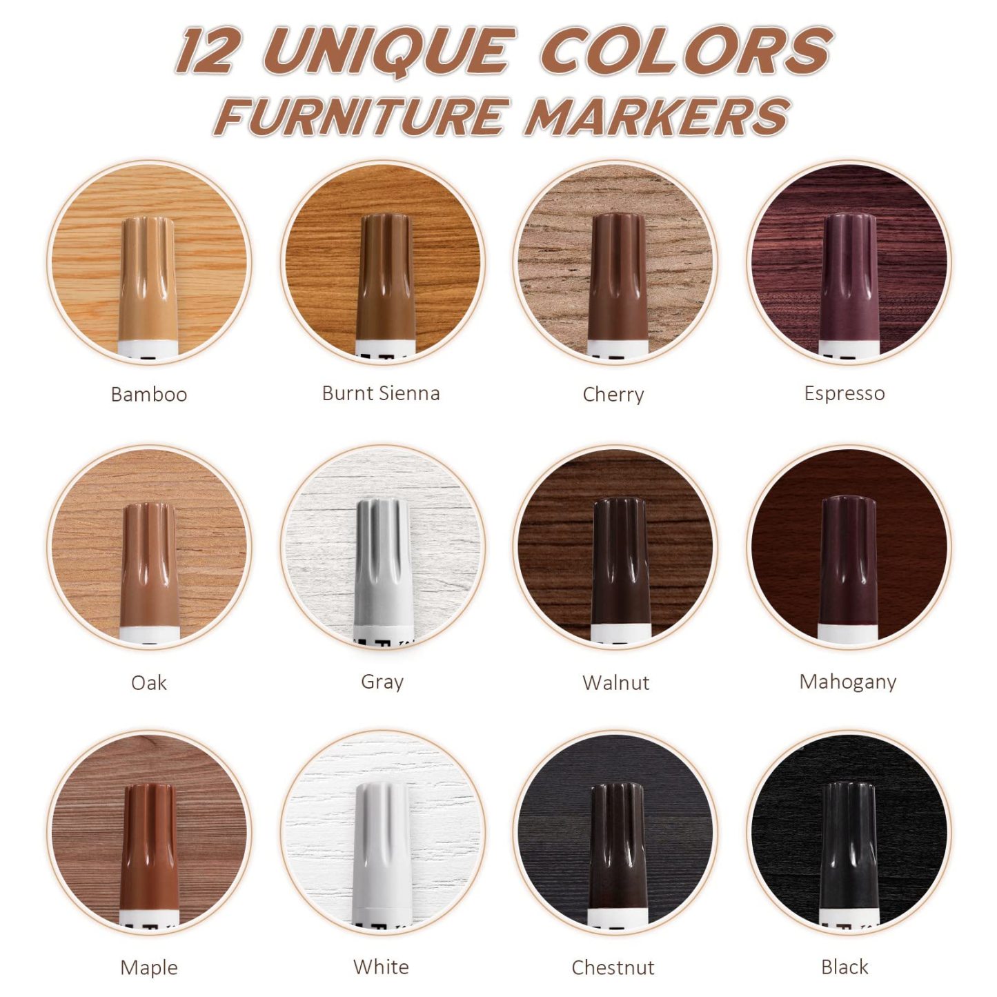 DEWEL 木製品キズ補修セット フローリング補修 家具補修 12色補修ペン フローリング 床 ドア キズ隠し ネジ穴、ひび割れ、釘目、傷、焼灼、変色など補修 木製家具補修