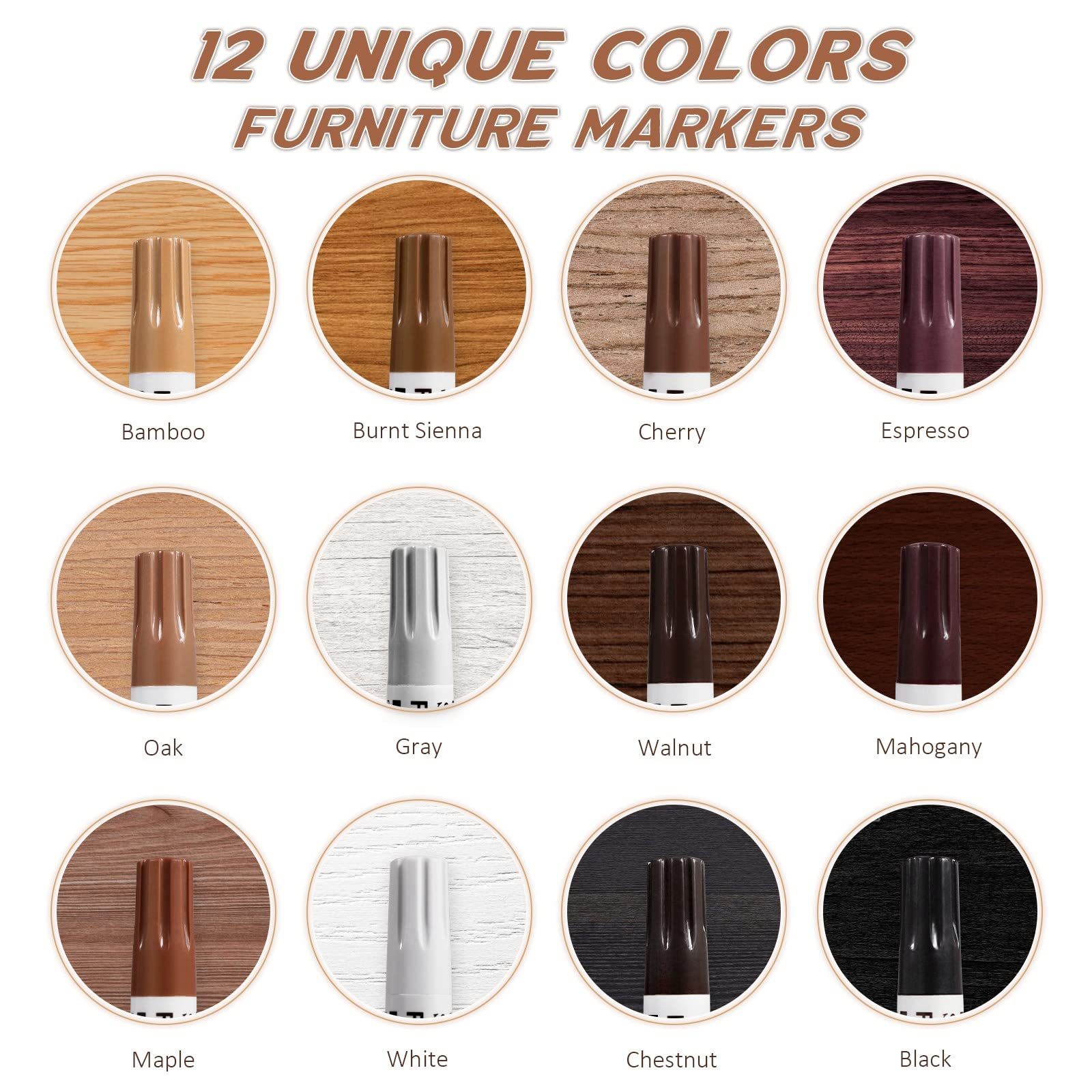 DEWEL 木製品キズ補修セット フローリング補修 家具補修 12色補修ペン フローリング 床 ドア キズ隠し ネジ穴、ひび割れ、釘目、傷、焼灼、変色など補修 木製家具補修