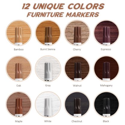 DEWEL 木製品キズ補修セット フローリング補修 家具補修 12色補修ペン フローリング 床 ドア キズ隠し ネジ穴、ひび割れ、釘目、傷、焼灼、変色など補修 木製家具補修