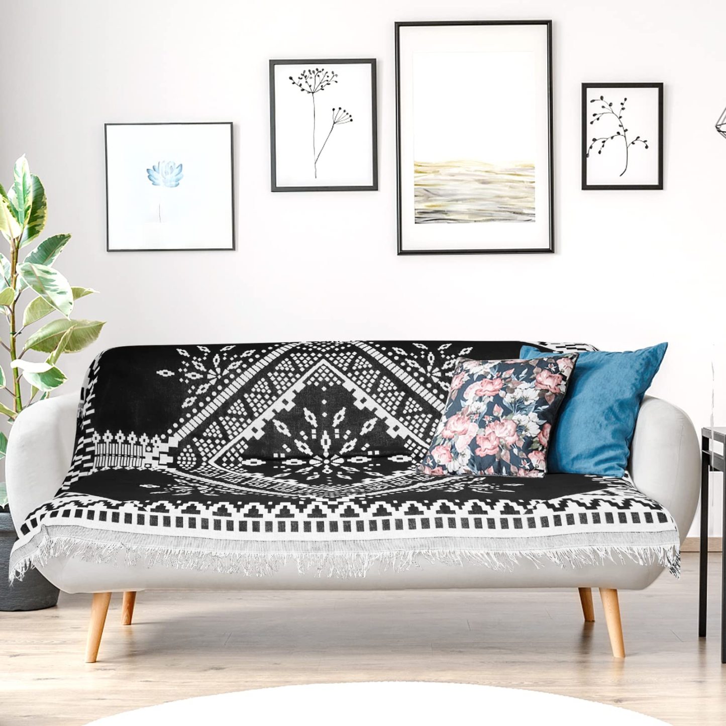 DEWEL マルチカバー おしゃれ ソファカバー 1－2人掛け 長方形 130*180cm ブランケット フリンジ付き 多機能 テーブルクロス ベッドカバー 綿+ポリエステル 滑り止め 水洗い 四季通用