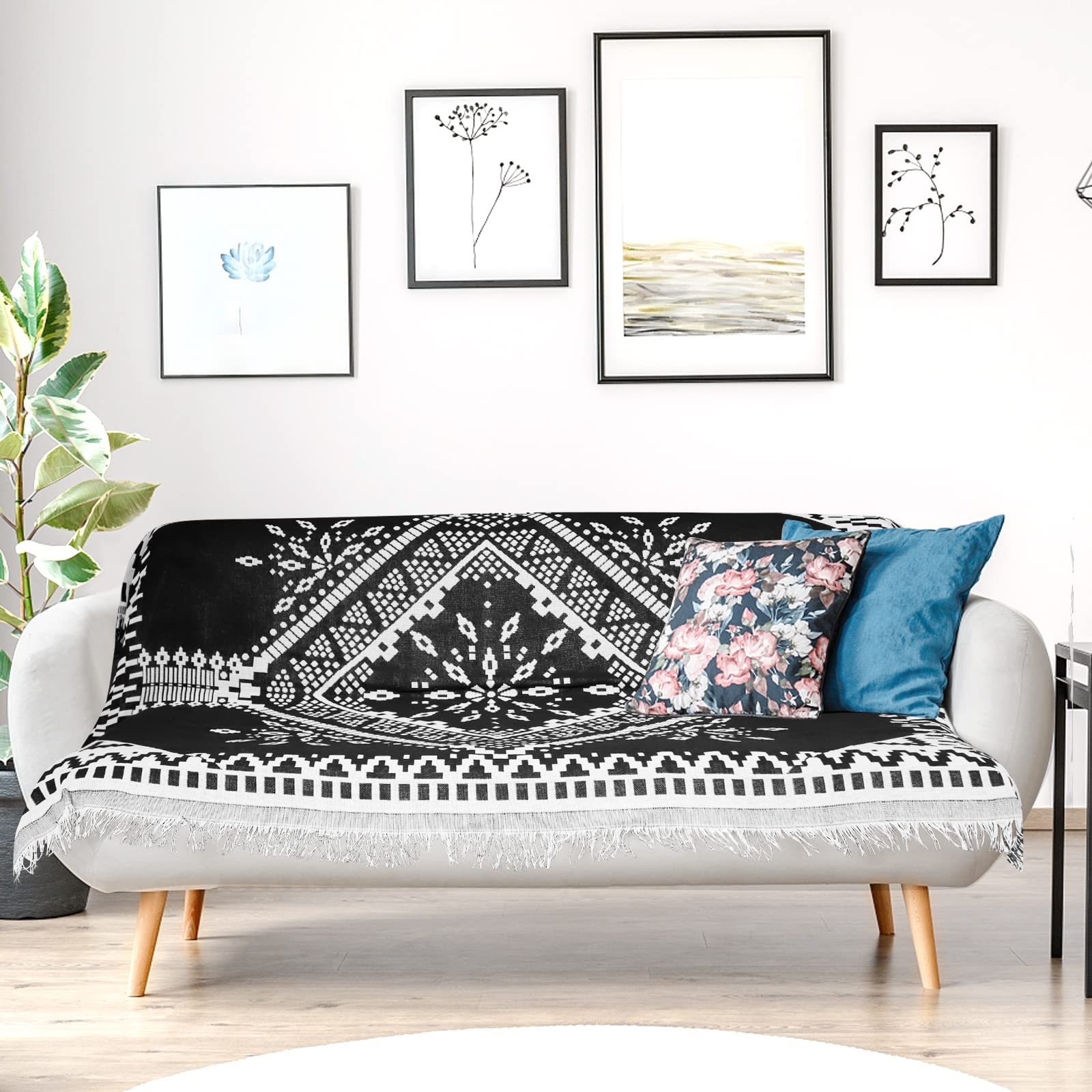 DEWEL マルチカバー おしゃれ ソファカバー 1－2人掛け 長方形 130*180cm ブランケット フリンジ付き 多機能 テーブルクロス ベッドカバー 綿+ポリエステル 滑り止め 水洗い 四季通用