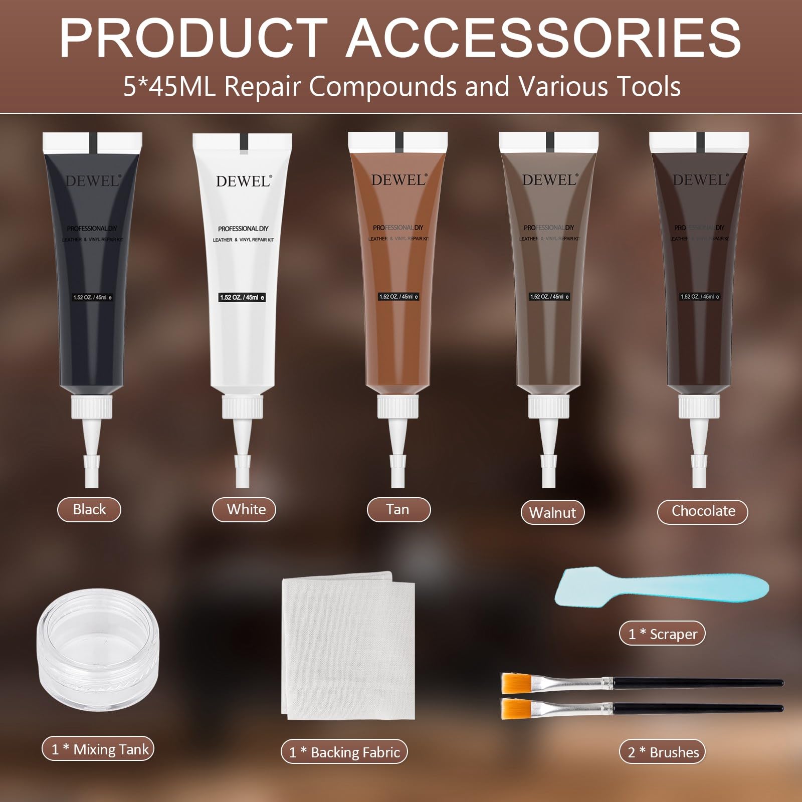 DEWEL 革 補修 レザーケアキット レザー 補修 革 補修クリーム レザーリペア 革色落ち補修 レザー補修クリーム 革 色 補修 革製品 キズ補修 皮革用補修 ソファ 革シート 財布 革ハンドル ベルト 革バッグなど補修 5色入り
