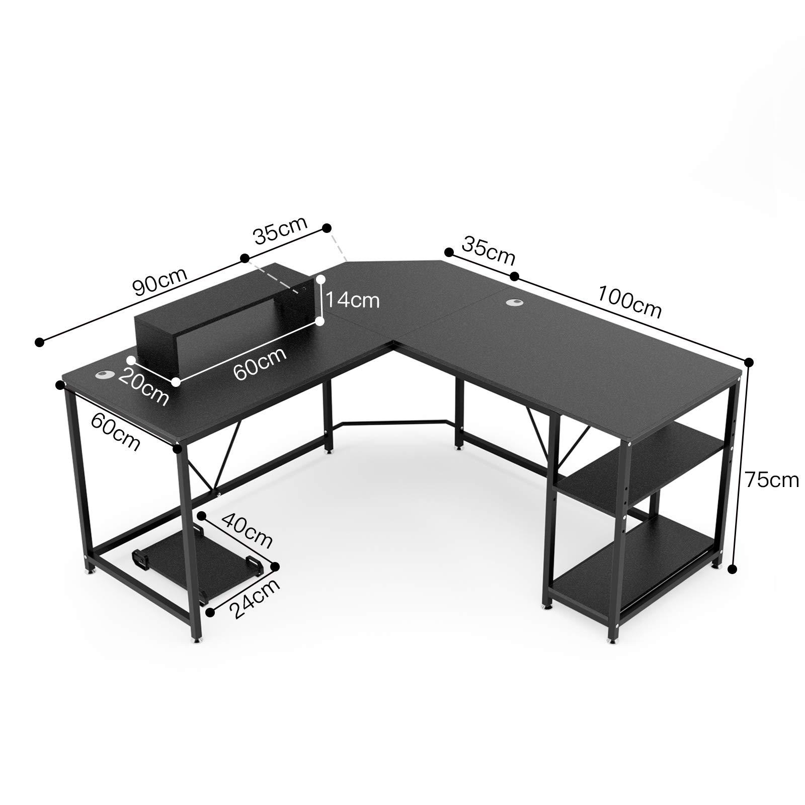 DEWEL デスク l字 160 l型 l字型 パソコンデスク コーナーデスク pc 机 収納 ラック CPUスタンド モニター台 付き オフィスデスク ゲーミングデスク ワークデスク 勉強机 在宅勤務 テレワーク 幅150+160cm 奥行60cm 高さ75cm