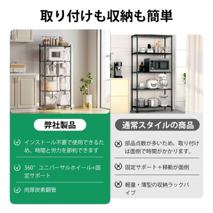 DEWEL 折り畳みラック 折りたたみ式スチールラック メタルラック 5層 幅71CM 360°キャスター付き ラック 収納ラック 収納棚 オープンラック 移動便利 防サビ加工 組立簡単 レンジ台 食器棚 寝室 書斎 応接間 幅71×奥行35×高さ161cm