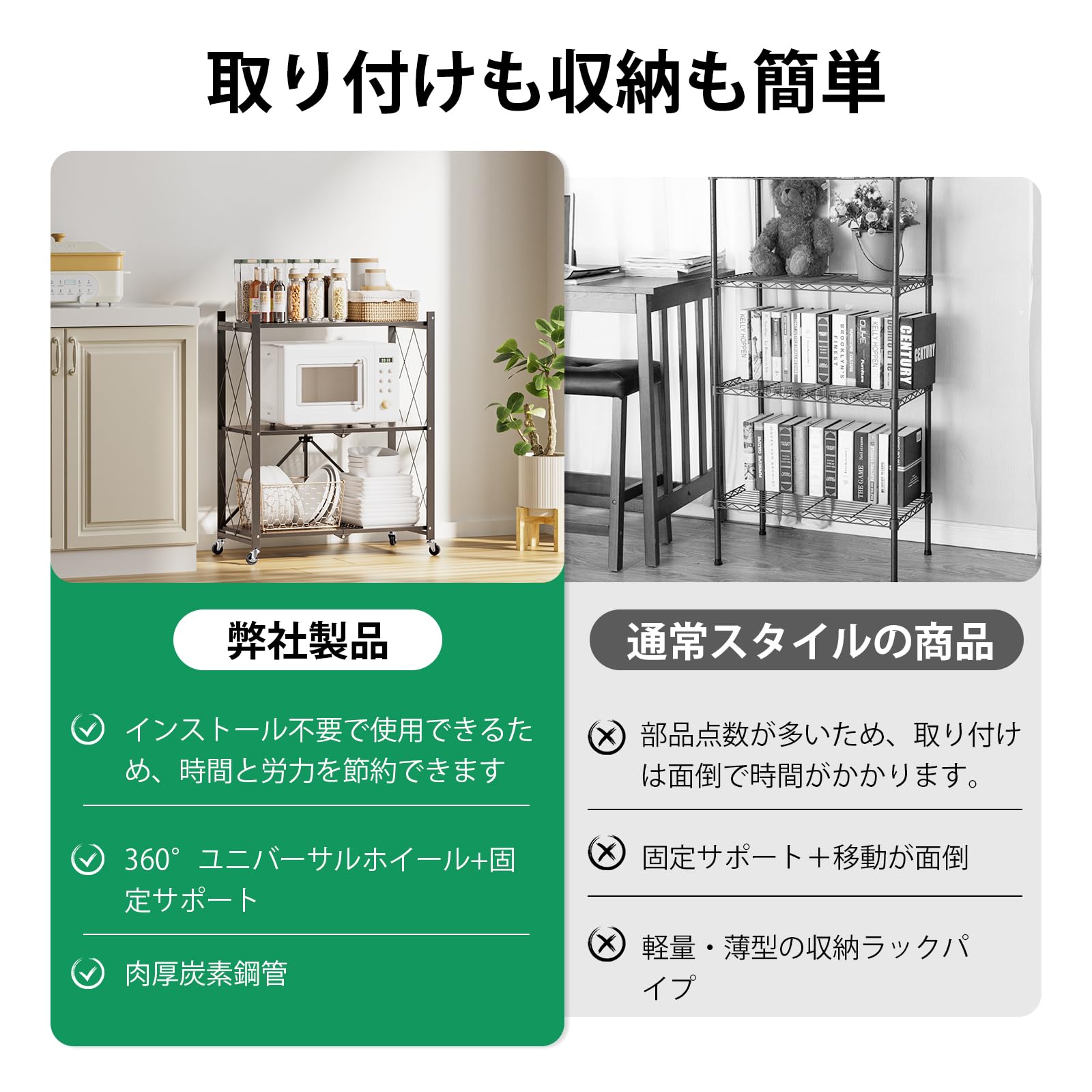 DEWEL 折り畳みラック 折りたたみ式スチールラック メタルラック 3層 幅71CM 360°キャスター付き ラック 収納ラック 収納棚 オープンラック 移動便利 防サビ加工 組立簡単 レンジ台 食器棚 寝室 書斎 応接間 幅71×奥行35×高さ87cm