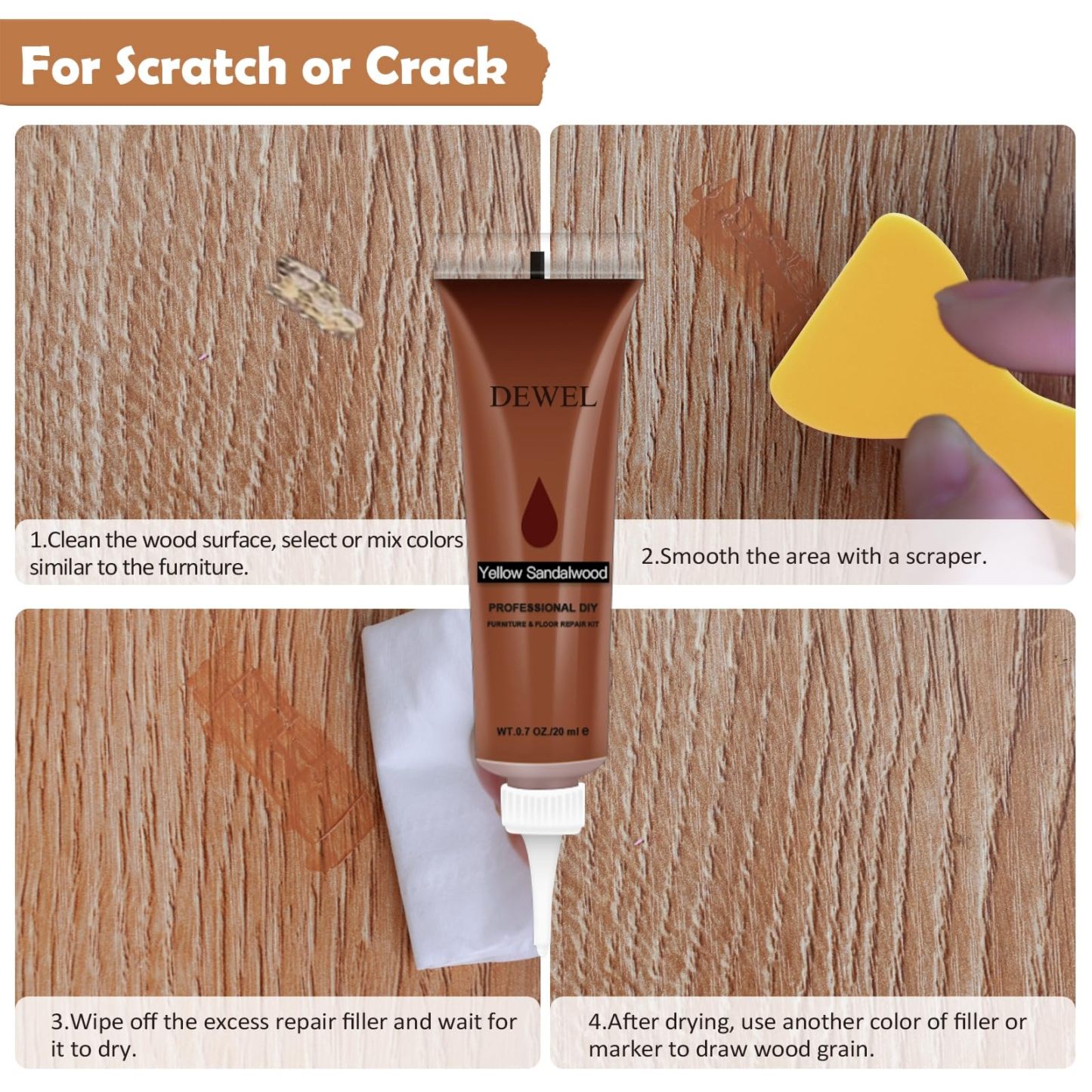 DEWEL 木製品キズ補修セット フローリング補修 家具補修 8色補修棒 12色補修クリーム ウッドパテ フローリング 床 ドア補修 キズ隠し ネジ穴、ひび割れ、釘目、傷、焼灼、変色など補修 サンドペーパー/スクレーパー/ブラシ/芯削り器付き