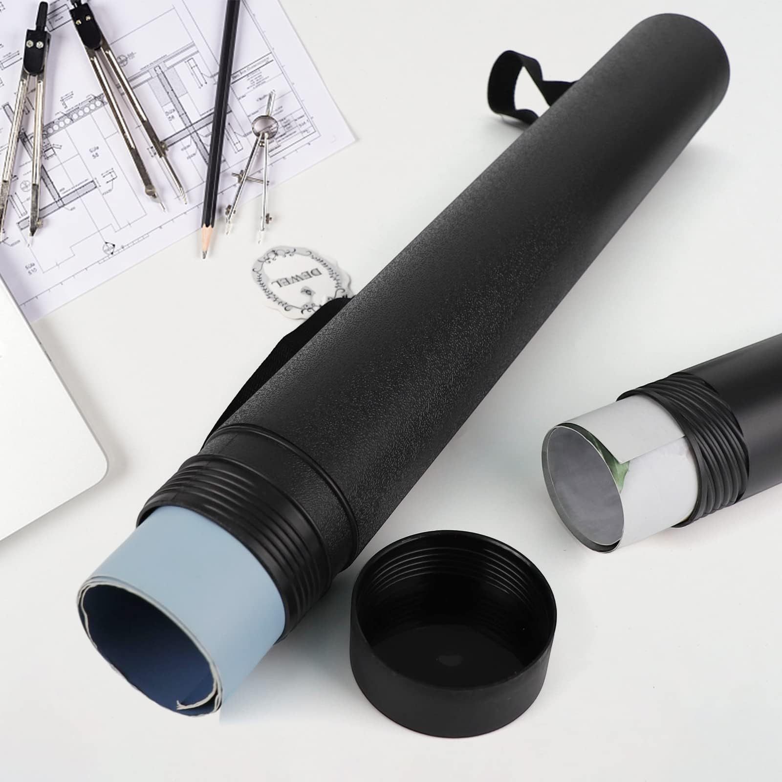 アジャスターケース 丸筒 図面・紙面 サイズモデルの組み合わせセット2個セット ポスターケース 防滴 防雨 収納 持ち運び サイズ調節可能 蓋＆ショルダーストラップ付き 丸筒型デザインケース