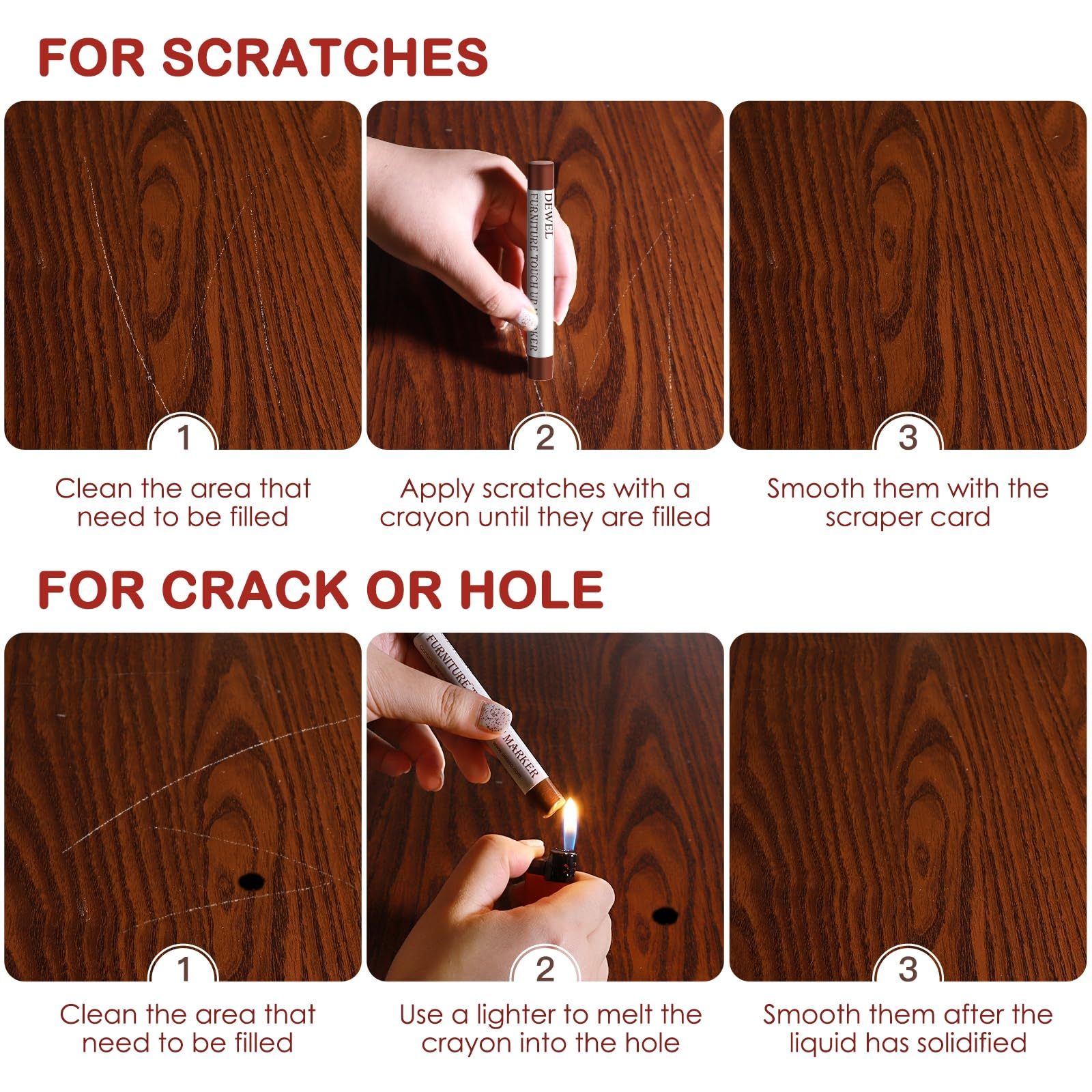 DEWEL フローリング 補修 ネジ穴 補修 家具 補修 クレヨン 10色 床 傷消し 家具修理クレヨン キズ隠し、ひび割れ、釘目など補修 ヘラ付き