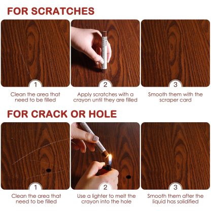 DEWEL フローリング 補修 ネジ穴 補修 家具 補修 クレヨン 10色 床 傷消し 家具修理クレヨン キズ隠し、ひび割れ、釘目など補修 ヘラ付き
