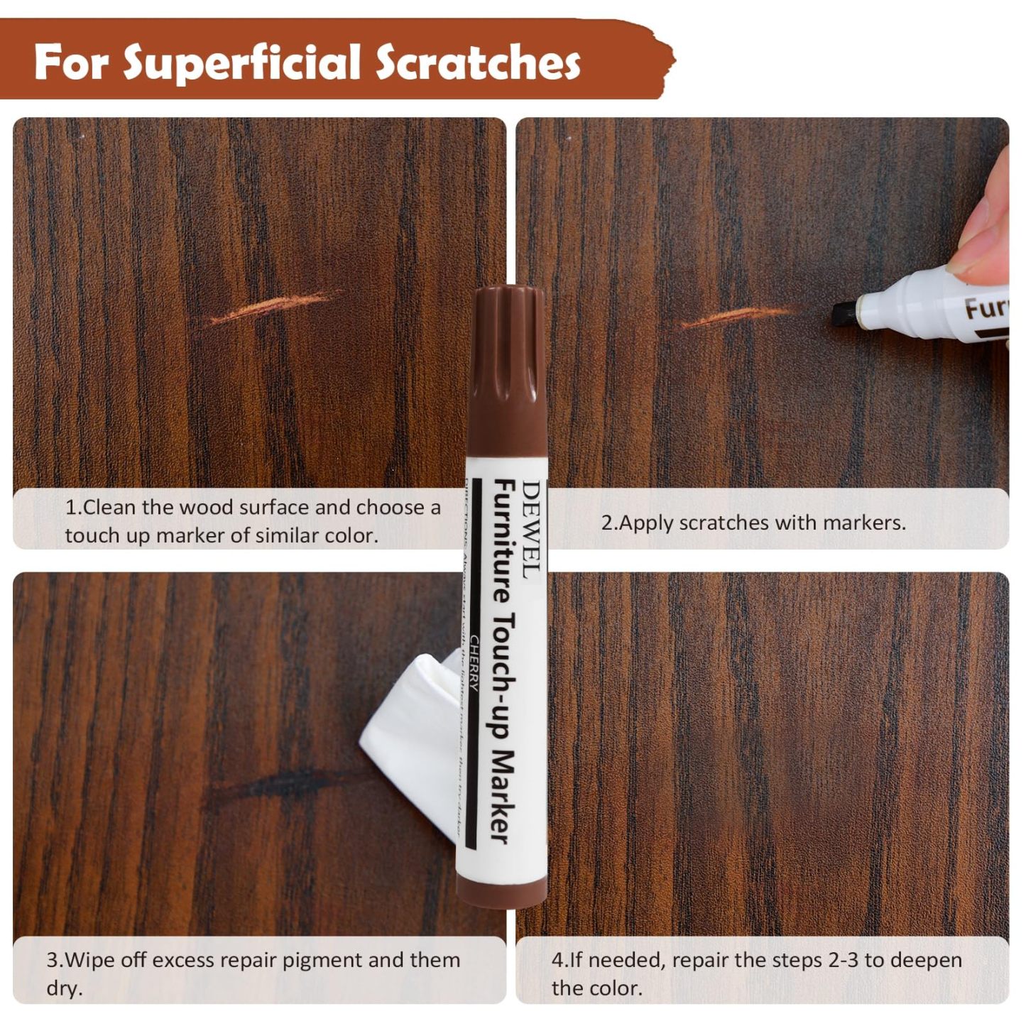 DEWEL 木製品キズ補修セット 12色補修ペン 12色補修クリーム 家具補修マーカー フローリング 床 ドア 家具補修 キズ隠し ネジ穴、ひび割れ、釘目、傷、焼灼、変色など補修 パレット/スクレーパー/ブラシ付き 24本セット