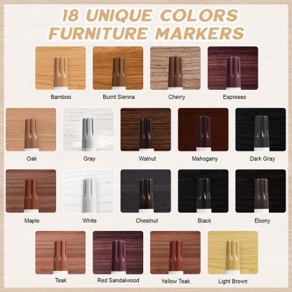 DEWEL 木製品キズ補修セット フローリング補修 家具補修 18色補修ペン フローリング 床 ドア キズ隠し ネジ穴、ひび割れ、釘目、傷、焼灼、変色など補修 ウッドワックス付き 木製家具補修