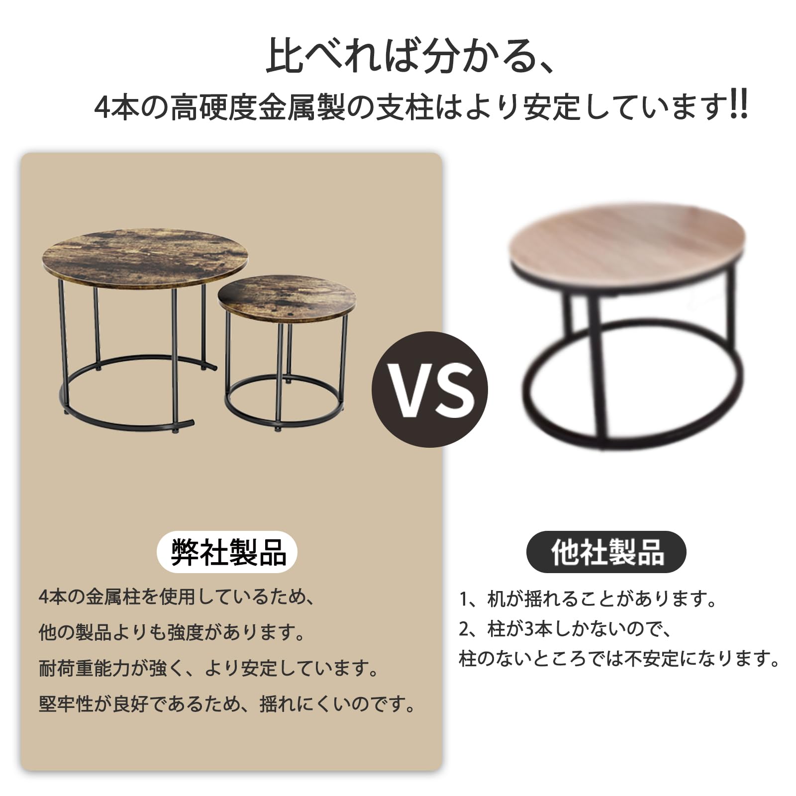  ネストテーブル DEWEL 2個セットカフェテーブル 組み合わせ自由 入れ子式 円型 テレワーク 一人暮らし おしゃれ シンプル 木目調