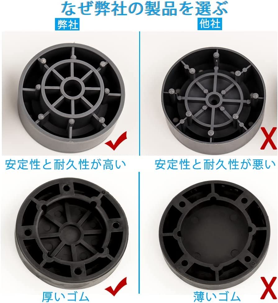 洗濯用防振ゴム DEWEL かさ上げ台 9cm 高さ調整 12点セット ホワイト 継ぎ足し 底上げ 置き台 冷蔵庫 ソファー テーブル こたつ ベッドの高さあげ 水たまり防止 安定性 耐久性