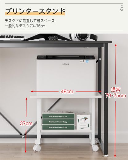 DEWEL プリンター台 プリンターラック 幅48×奥行40×高さ37cm プリンターカート 2段 キャスター付き アジャスター付き 机上台 プリンタースタンド サイドテーブル 机下/机上両対応 オフィス/ホーム用