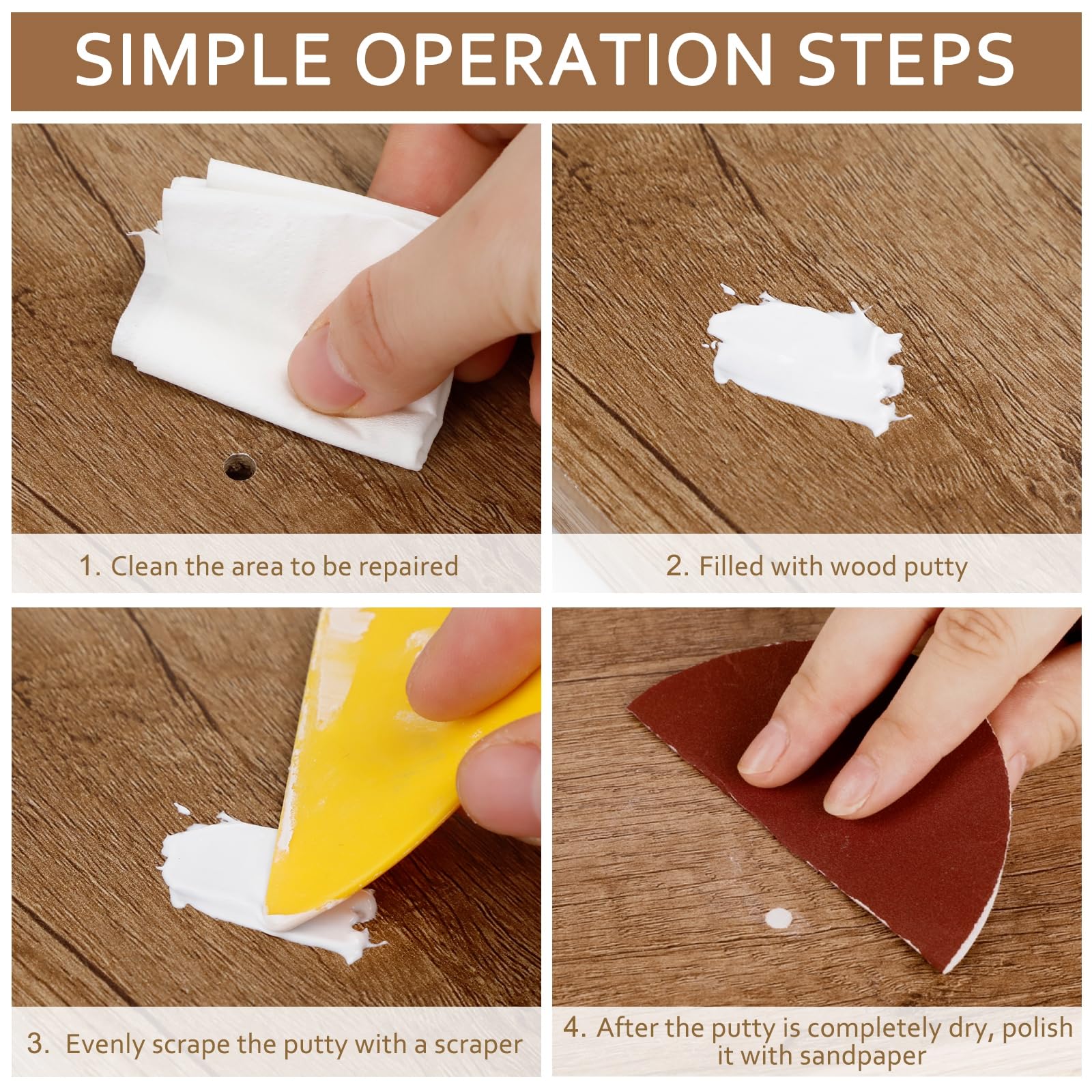 DEWEL 木工パテ 木材 パテ 穴埋めパテ パテ ウッドパテ 木材補修用パテ 補修パテ ウッドフィラーパテ 木製テーブル、戸棚、床、ドアの亀裂など補修 フローリング 補修 スクレーパー付き サンドペーパー付き 手袋付き ホワイト
