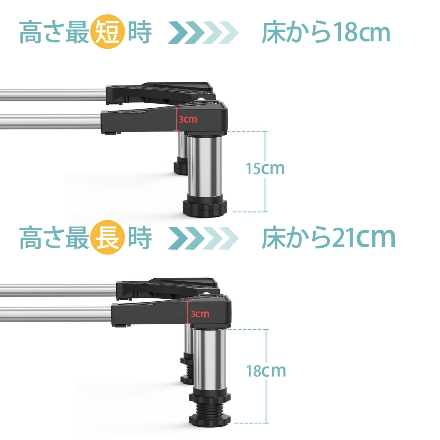 冷蔵庫 置き台 4足 超大サイズ 大きなサイズ対応 DEWEL かさ上げ台 伸縮式 高さ調整 縦型ドラム式洗濯機にも対応 騒音対策 異音振動軽減 防振パッド 3年保証