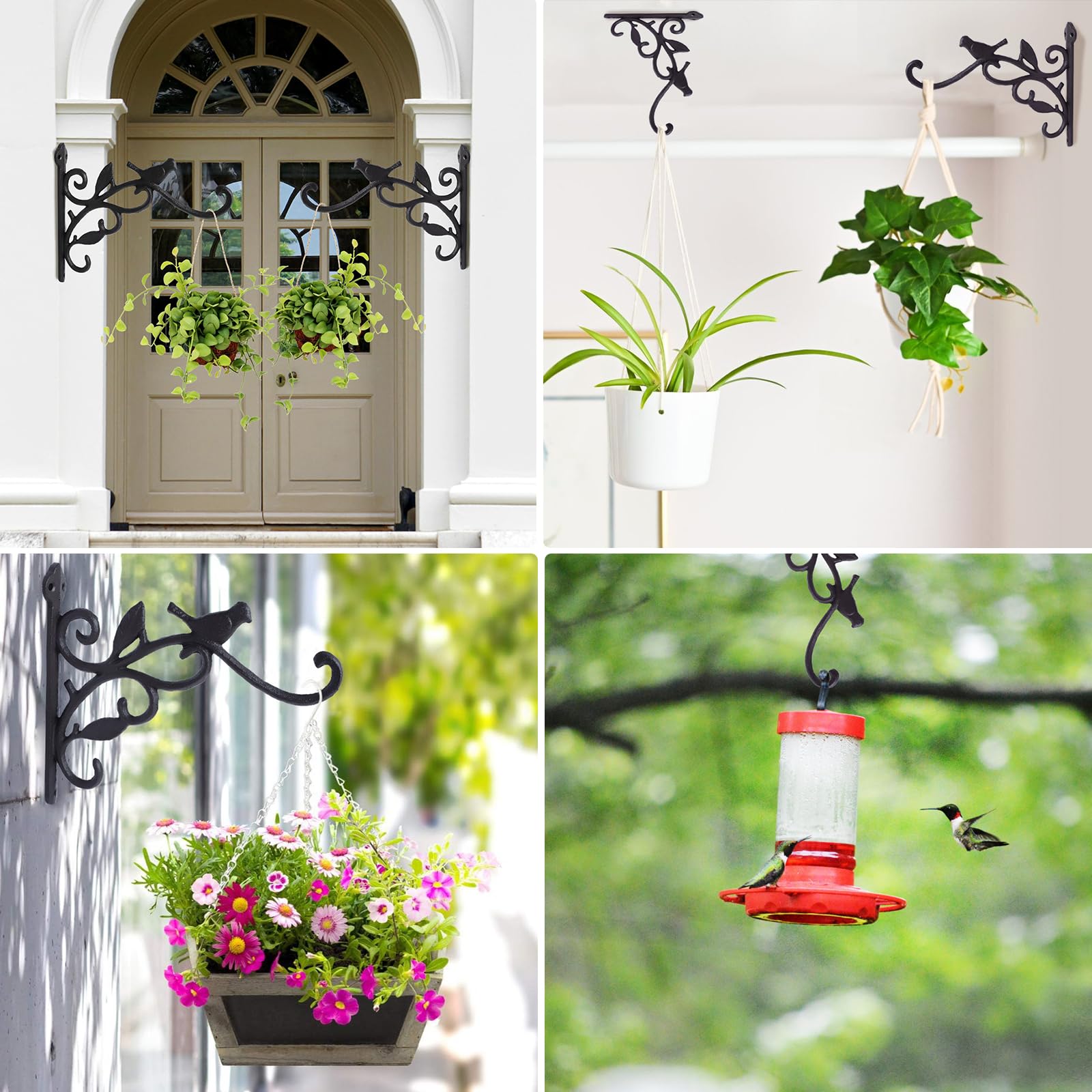 DEWEL プランターフック 吊り下げ植物ブラケット 観葉植物吊り下げフック ハンギングフック プランターハンガー 庭用植物用ブラケット 手鍛造鉄 アンティーク 吊り下げ 壁面用フック 植物バスケットハンガー 鳥の餌箱 街路灯 飾り アイアンフック ウォールハンガー