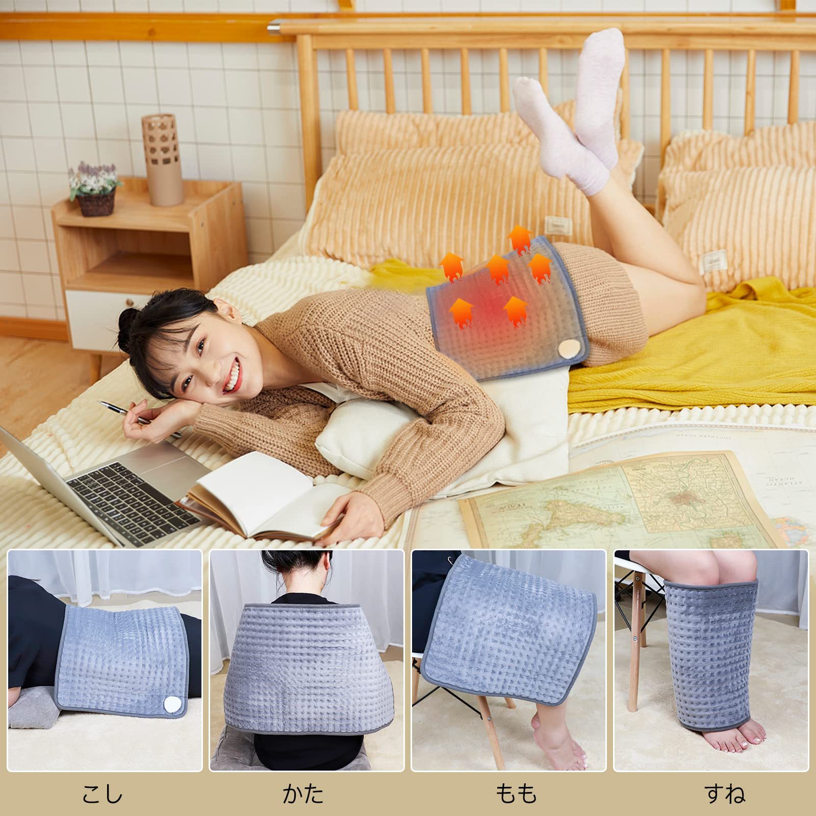 DEWEL ホットマット 電気カーペット 10段階温度調節 30*60cm タイマー機能付き ホットカーペットミニ 速暖 丸洗い可能 過熱保護 腹/首/背中/肩掛け/生理 暖房器具 省エネ 防寒対策 軽量便利 在宅勤務 オフィス 日本語説明書付き PSE認証済 グレー