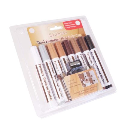 DEWEL フローリング補修 床/ドア補修 傷 穴 塗装剥がれ補修 キズ消し キズ隠し 木製家具補修セット 家具補修マーカー 補修ペン 補修棒 8色入り 16本セット 芯削り器付き