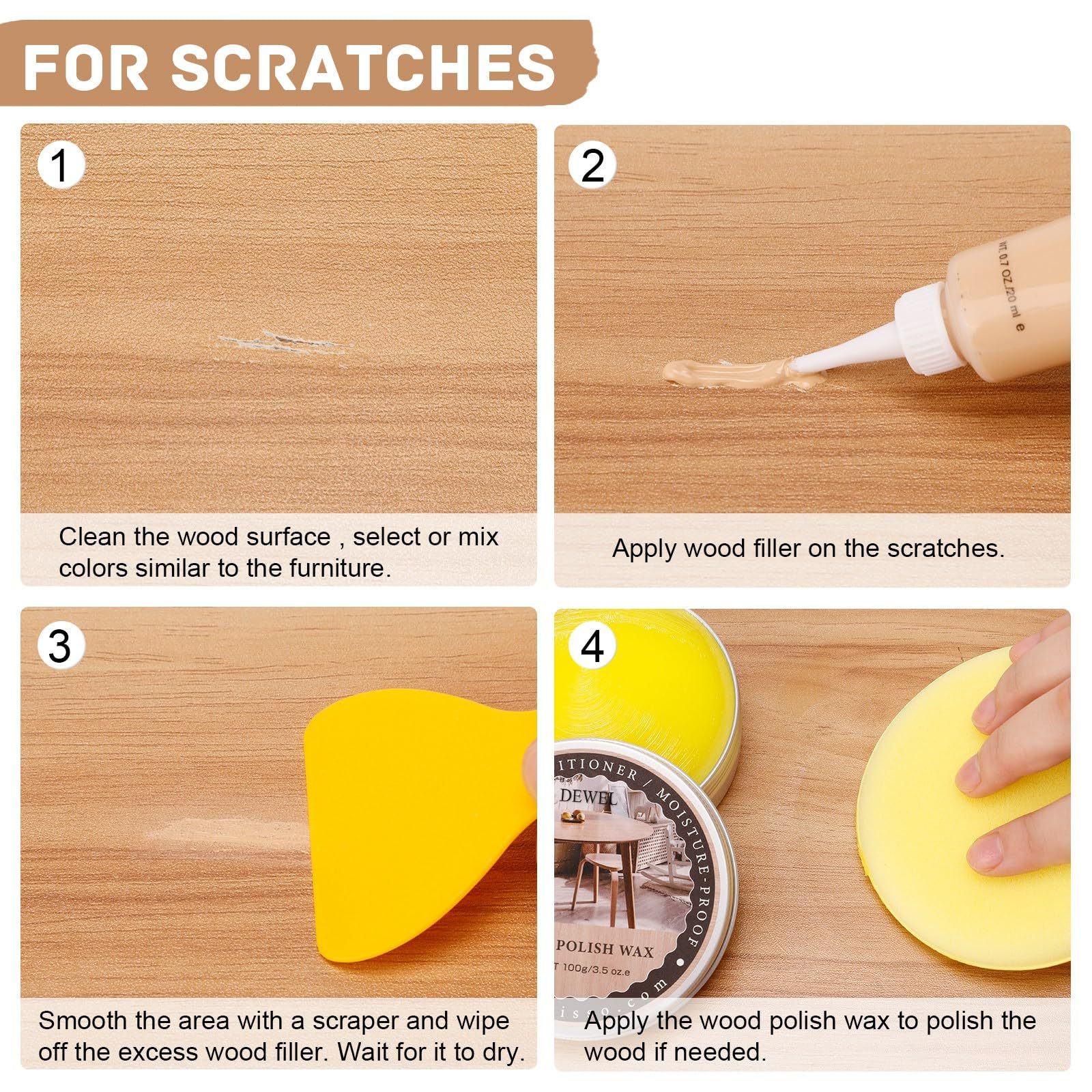 DEWEL 木製品キズ補修 キズ補修クリームキット フローリング 補修クリーム 18色入り 100g木工パテ 100g木蝋油 家具修理キット 木工 木製の家具 床 補修 キズ すりキズ用 傷消し 床補修 ドア補修 補修材 傷直し あらゆるキズの補修セット