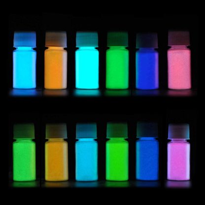 夜光パウダー 20g 12色セット蓄光パウダー カラー塗料 高輝度 長時間 暗闇とUVブラックライトで光る スライムパウダー DIY マイカパウダー接着剤顔料 浴用天然粉末 顔料