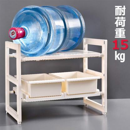 シンク下収納 2段ラック DEWEL キッチンラック 押入れ整理棚 マルチ伸縮棚 台所収納 流し台下 排水トラップを避けて 伸縮式 自由調節 簡単組立 4つのs型フック付き