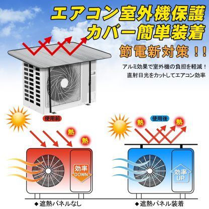 DEWEL エアコン室外機遮熱シート エアコン室外機カバー 室外機パネル 日よけパネル ハイグレード エアコン アルミフィルム 日よけ 日除け 遮熱保護 雨よけ 汚れ対策 防水 節電 断熱 取り付け簡単 3層の空気層 緩衝材 0.7cm 厚手設計 パネル 省エネ 節電 固定ベルト付 クーラー シルバー 室外機の故障 (102*50cm)