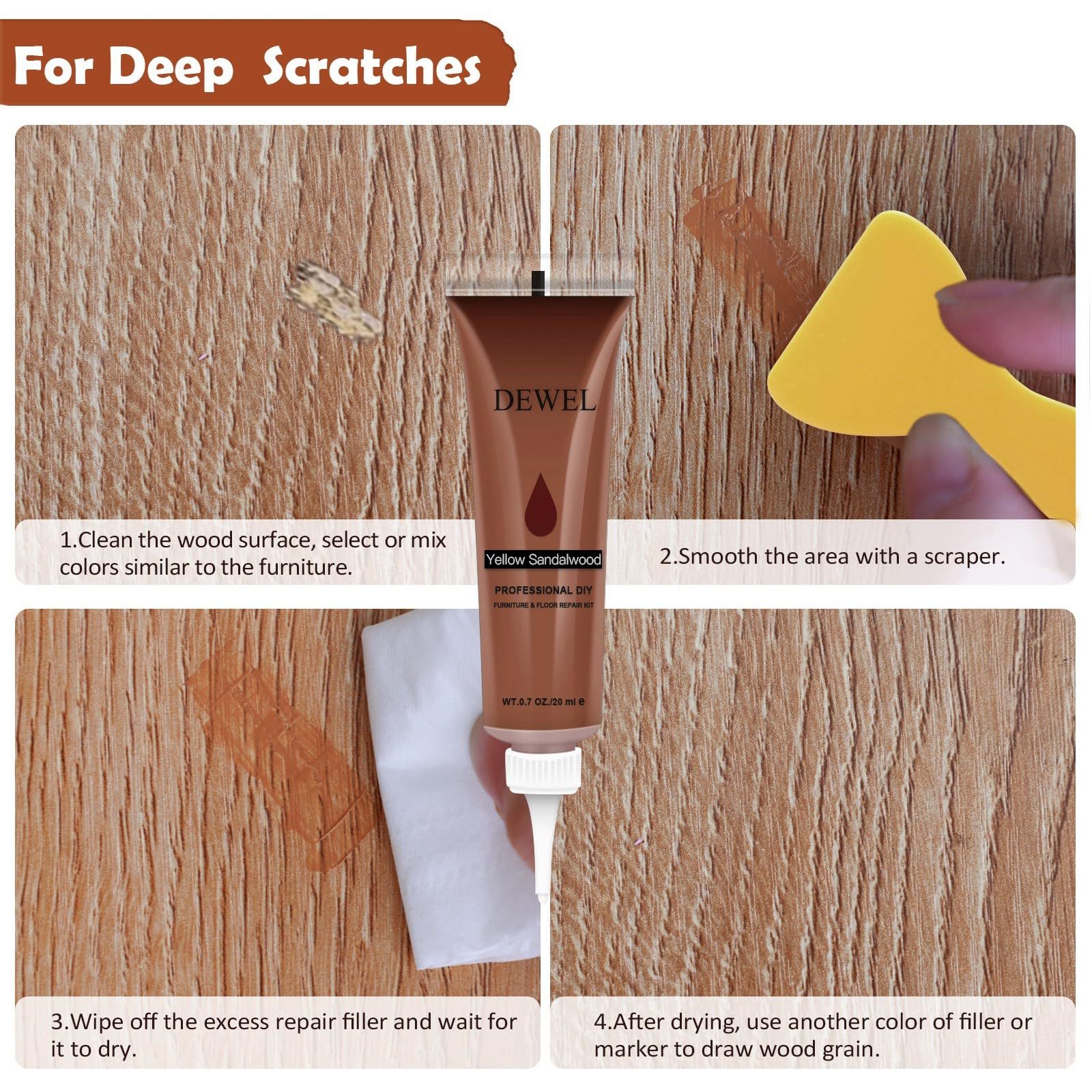 DEWEL 木製品キズ補修セット 12色補修ペン 12色補修クリーム 家具補修マーカー フローリング 床 ドア 家具補修 キズ隠し ネジ穴、ひび割れ、釘目、傷、焼灼、変色など補修 パレット/スクレーパー/ブラシ付き 24本セット