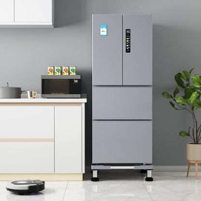 DEWEL かさ上げ 台 洗濯機 台 冷蔵庫置き台 18~21CM高度調節 ステインレス製 防振パッド付き 増大増高ジャッキ付き 耐荷重約500kg 伸縮式 幅奥行 44.5～68cm 昇降可能置き台 減音防振 グレー