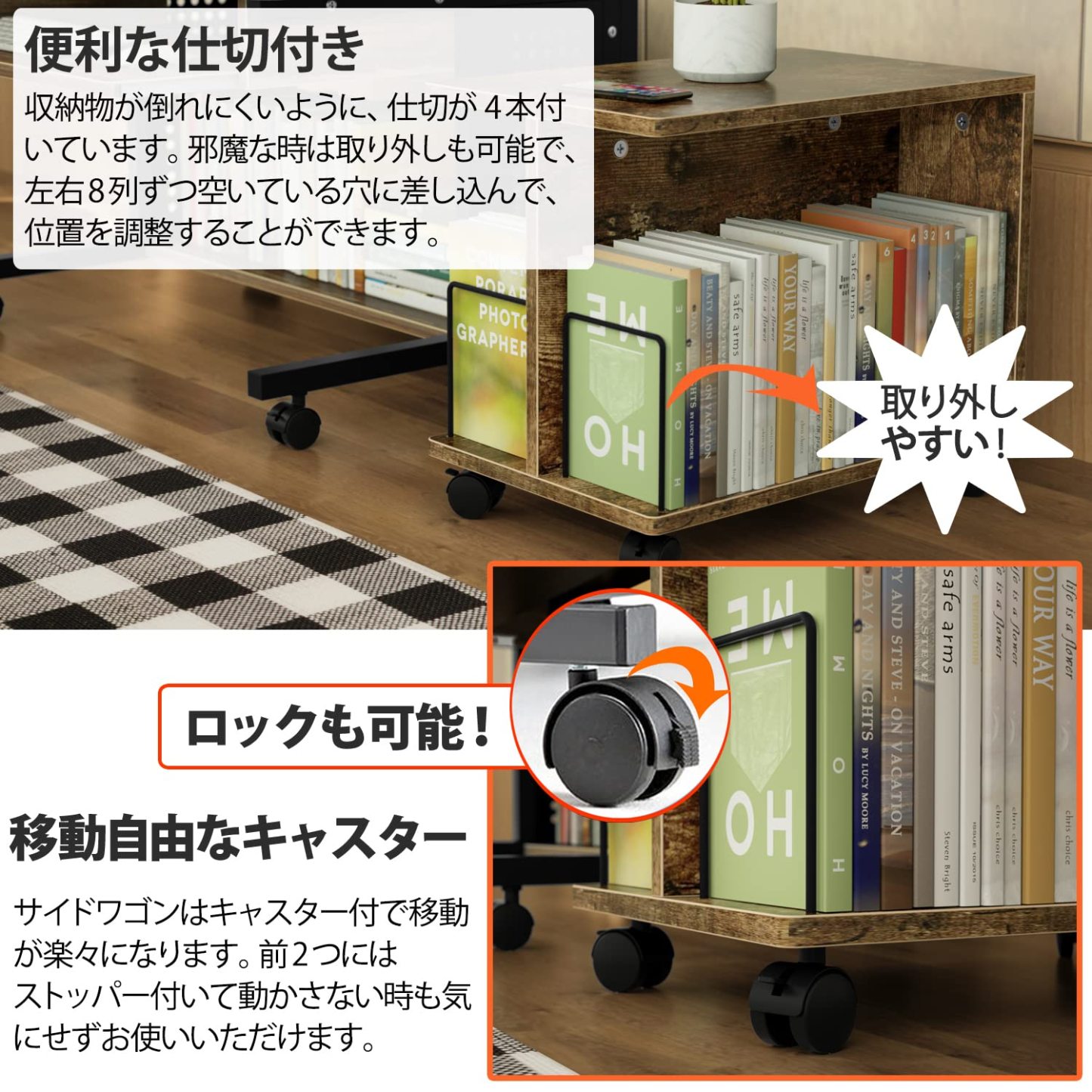 ファイルワゴン 2段 キャスター付き 天板付き デスクサイドワゴン 4本仕切付き 耐荷重25kg ロータイプ キャスター付きラック DEWEL 書類ラック オープンタイプ サイドテーブル 机下ワゴン パソコンラック pcラック オフィスワゴン 収納ラック 多機能 実用性 移動可能 コンパクト収納 組み立て簡単 cdラック dvdラック 本 収納 幅45×奥行き30×高さ38cm
