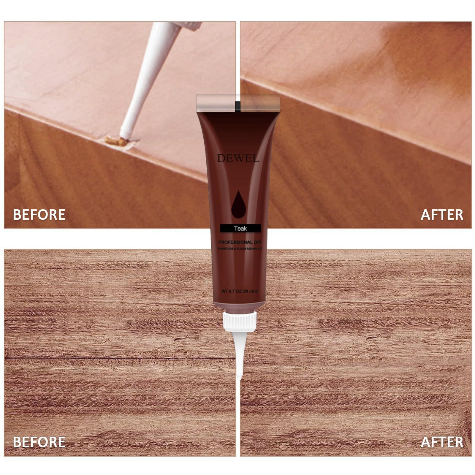 DEWEL 木製品キズ補修セット フローリング補修 フローリング 床 ドア 家具補修 キズ隠し ネジ穴、ひび割れ、釘目、傷、焼灼、変色など補修 パレット/スクレーパー/ブラシ付き
