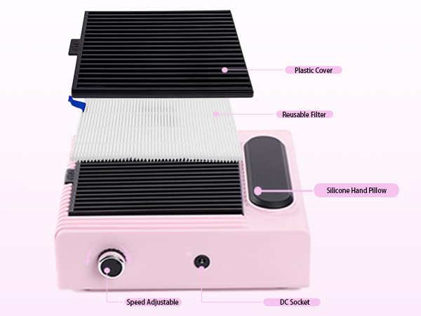 DEWEL 卓上集塵機 ネイルダストコレクター ネイル集塵機 サロン強力吸収 低騒音設計 運びが簡単 交換用フィルター付き 手首が保護でき ピンク 静音 ネイルマシン ネイルダスト ネイルケアセット