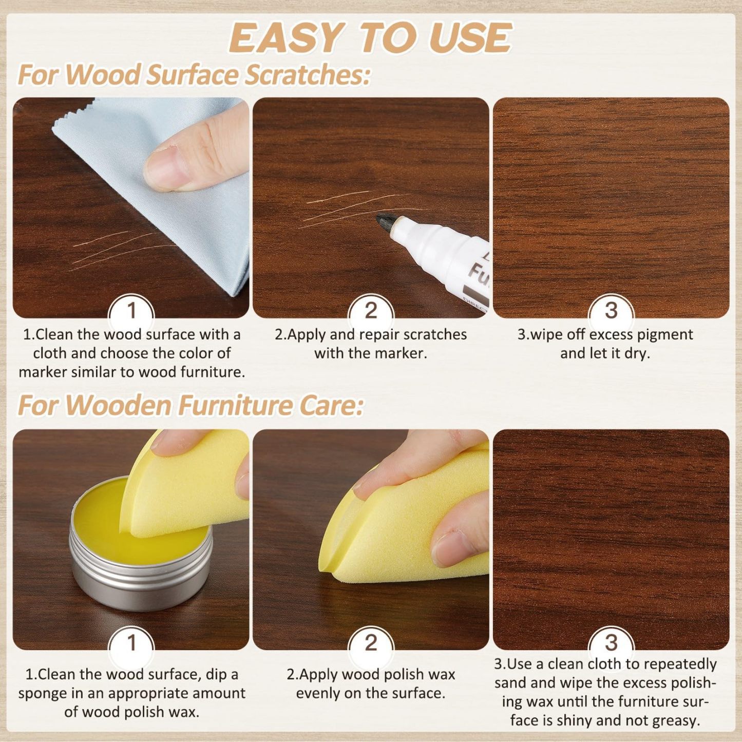 DEWEL 木製品キズ補修セット フローリング補修 家具補修 18色補修ペン フローリング 床 ドア キズ隠し ネジ穴、ひび割れ、釘目、傷、焼灼、変色など補修 ウッドワックス付き 木製家具補修