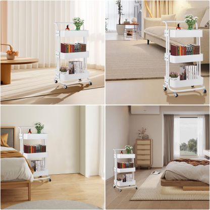 DEWEL 車輪付きユーティリティ キッチンワゴン 収納ローリングストレージカート 3層ローリングカート 収納ラック ワゴン 収納ワゴンアイランド 3段 キャスター付き 組立簡単 カート ユーティリティカート キャスター付き収納カート 味料調ラック バスケットラック キッチン、バスルーム、リビングルーム、ランドリー、化粧品用収納カート