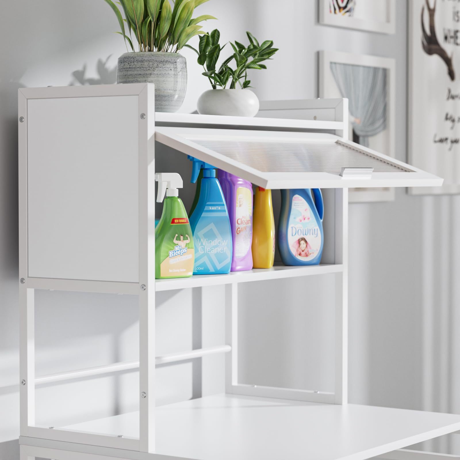 ランドリーラック 棚付き 3段式 洗濯機ラック ホワイト 組立品 DEWEL 金属製 幅68.5cm 高さ183.5cm おしゃれ 総耐荷重30 kg 洗濯機棚 収納棚 省スペース