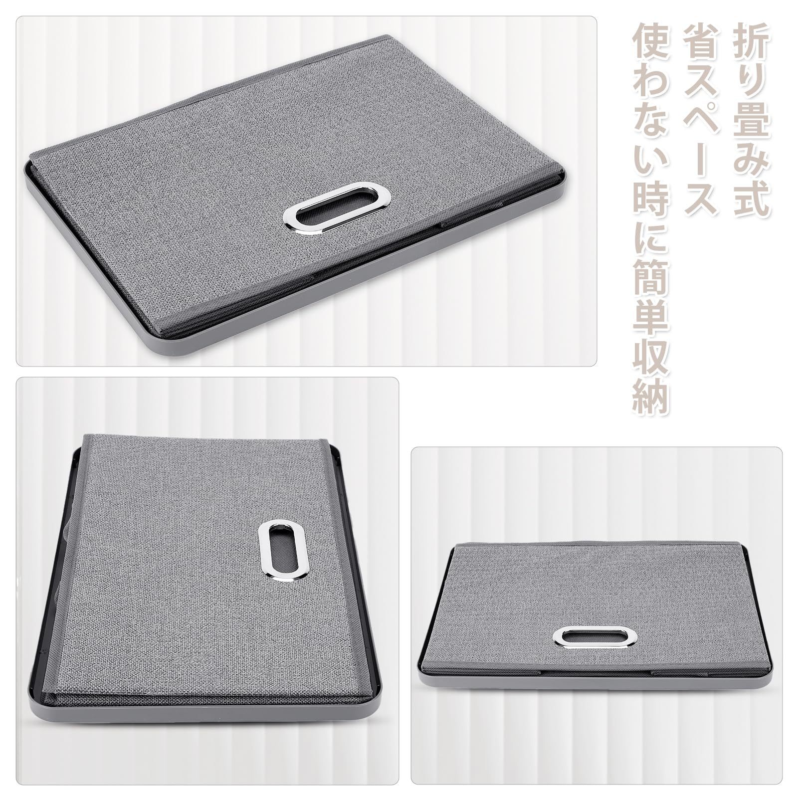 DEWEL 収納ボックス 折りたたみ式 3枚組 収納ケース 不織布 防塵 大容量 多機能 おもちゃ収納 小物入れ 上に蓋付き グレー