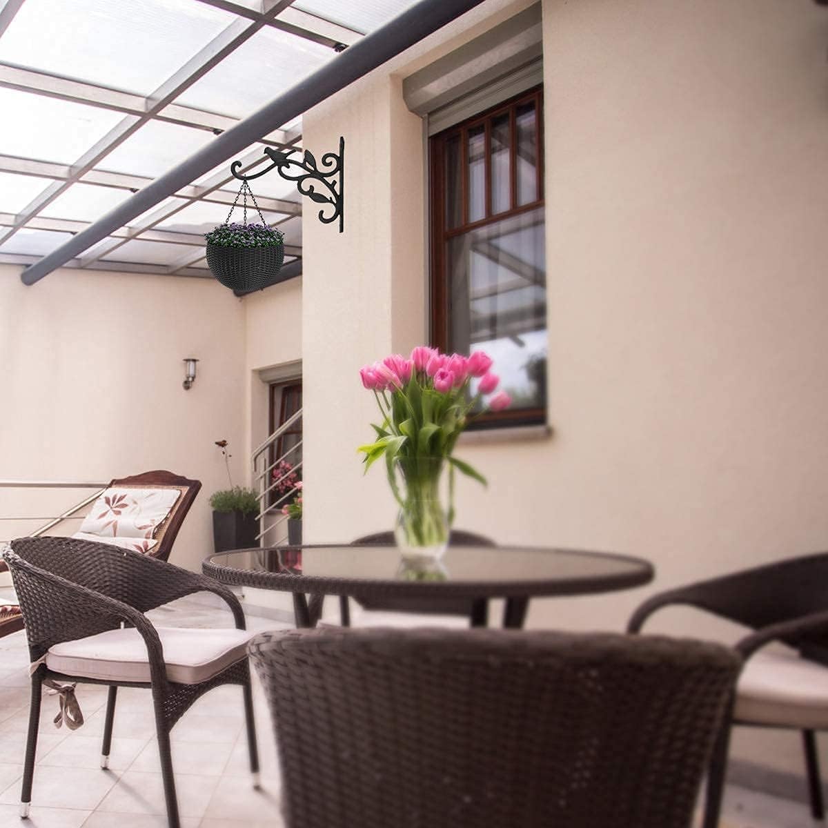 DEWEL プランターフック 吊り下げ植物ブラケット 観葉植物吊り下げフック ハンギングフック プランターハンガー 庭用植物用ブラケット 手鍛造鉄 アンティーク 吊り下げ 壁面用フック 植物バスケットハンガー 鳥の餌箱 街路灯 飾り アイアンフック ウォールハンガー