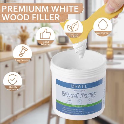 DEWEL 木工パテ 木材 パテ 穴埋めパテ パテ ウッドパテ 木材補修用パテ 補修パテ ウッドフィラーパテ 木製テーブル、戸棚、床、ドアの亀裂など補修 フローリング 補修 スクレーパー付き サンドペーパー付き 手袋付き ホワイト