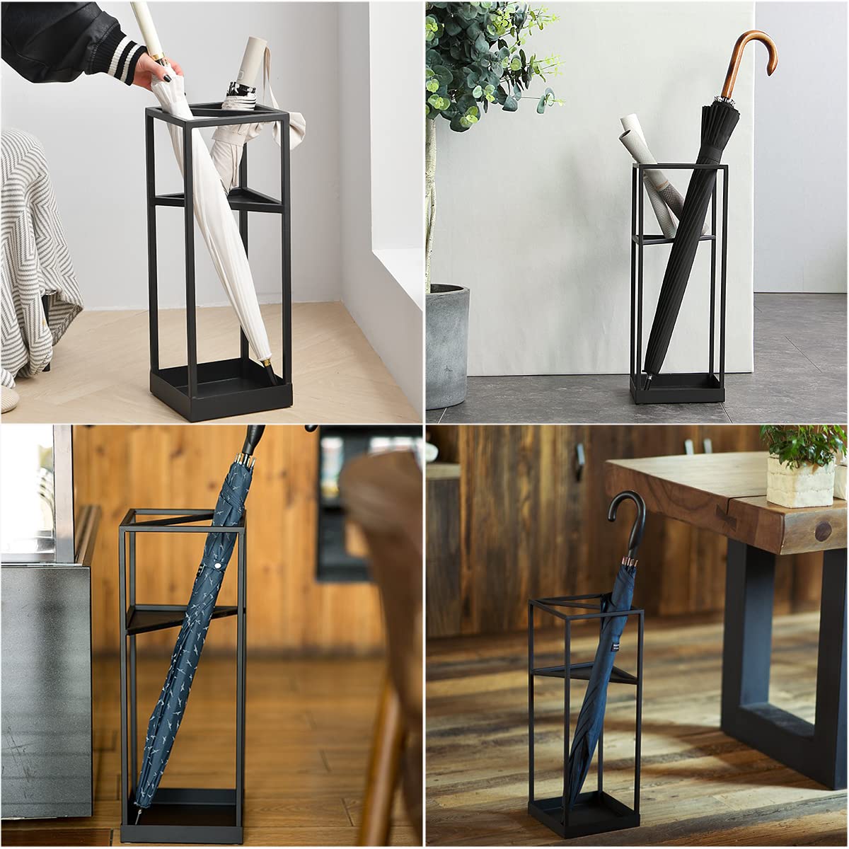 傘立て かさたて DEWEL 長傘/折り畳み傘収納 スリム おしゃれ 玄関収納 アンブレラスタンド かさラック レインラック 傘置き 靴ベラ収納 シンプル 倒れにくい ブラック 完成品 幅19×奥行き19×高さ53cm
